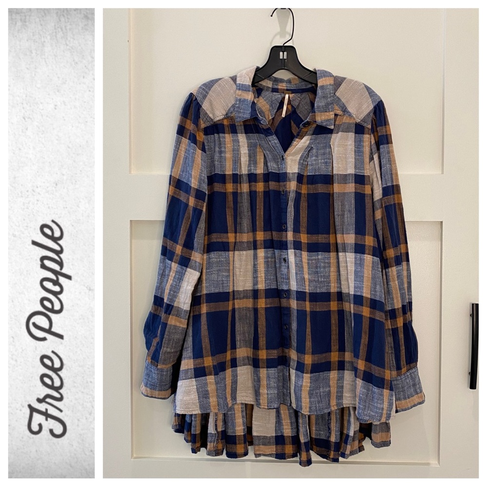 Preppy in Plaid Button Down Ruffled Hi lo Hem Swing Blouse by Free People
